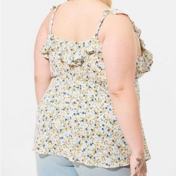 Torrid Peplum Georgette Ruffle Surplice White & Blue Floral Tank Top - Picture 6 of 13